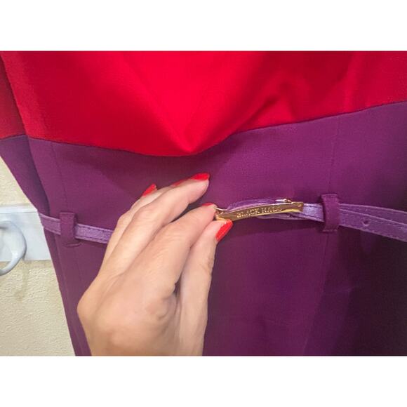 Black Halo dress red and purple with belt size 6Jackie-O asymmetric neck - Picture 7 of 11